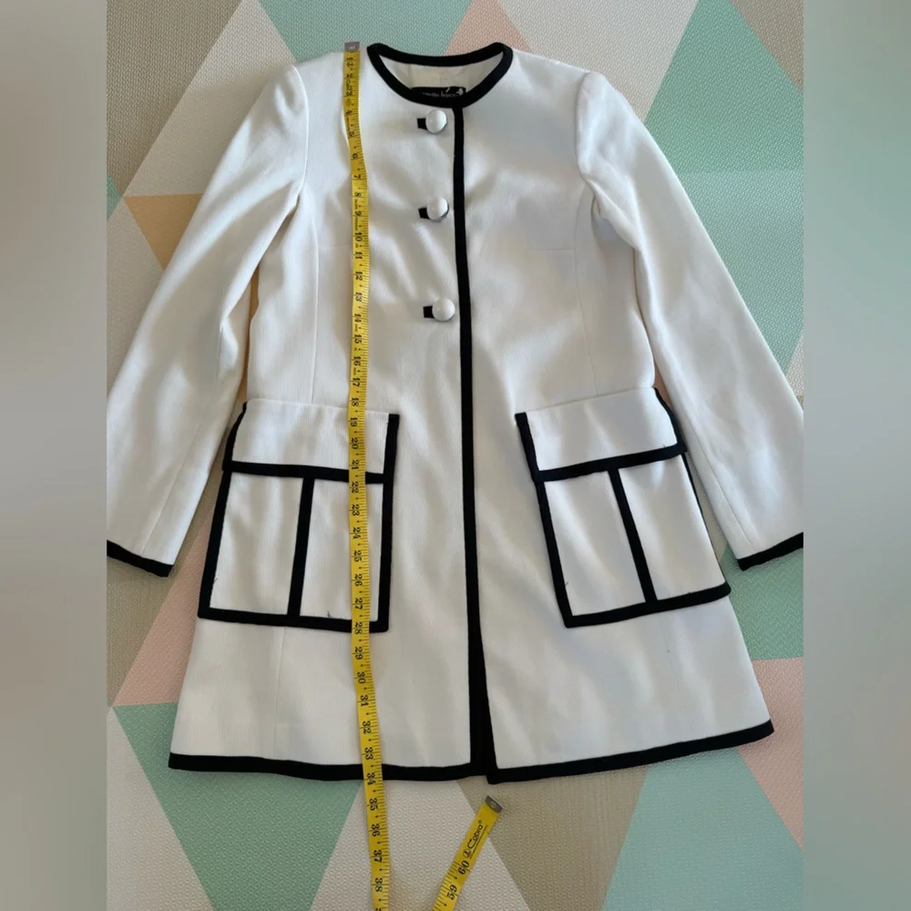 Nanette Lepore Vintage Ivory Cotton Coat with Black Trim Size 6 - Picture 6 of 9